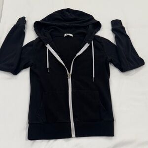Black Zip-Up Hoodie with White Accents